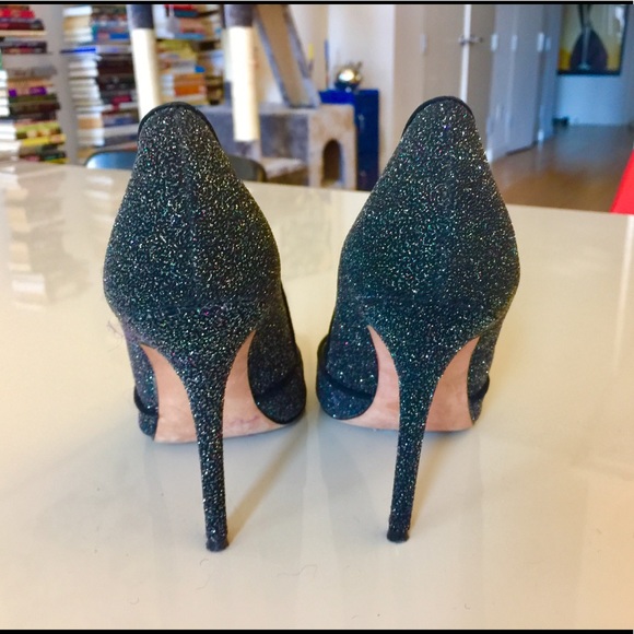 7.5 black glitter heels leather pointy sparkle - Picture 4 of 8